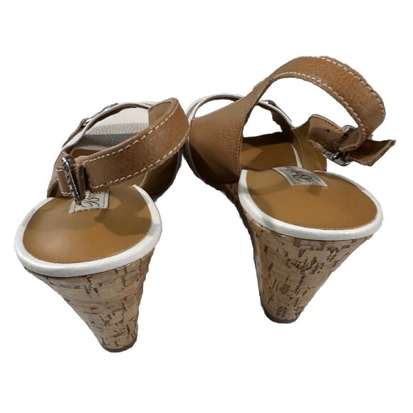 Brighton Rally Cork Wedge Sandals Tan White Silver Heart Sling Back 9.5M New - Picture 4 of 6